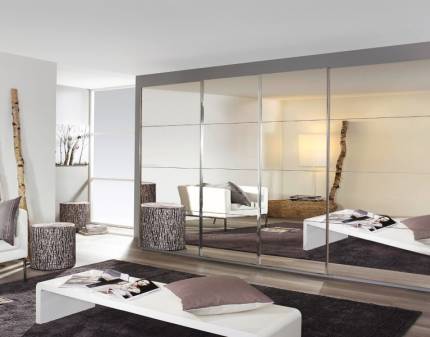 Dulap cu usi glisante SYNCRONO 316x230x62cm alb alpin/ 4 usi oglinda configurabil