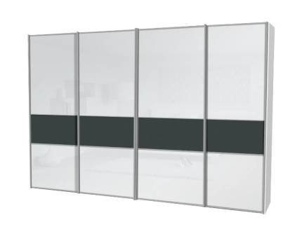Dulap cu 4 usi glisante 373x240x68cm alb mat/ sticla alba - antracit mat, maner aluminiu model 103D SINFONIE PLUS 