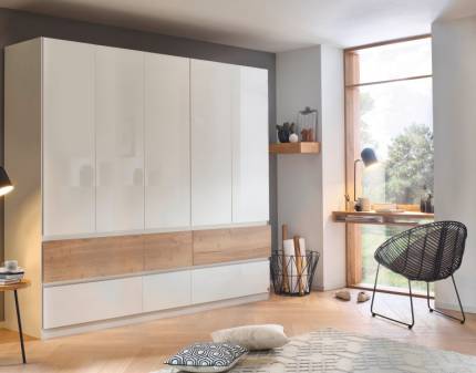 Dulap cu 5 usi cu balamale si 6 sertare WINNIPEG 226x210x56cm alb alpin/ alb lucios - halifax