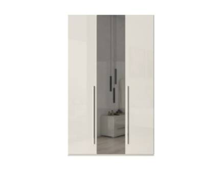 Dulap cu 3 usi cu balamale PIANO BEIGE 137x224x56cm bej lucios/ oglinda, manere crom