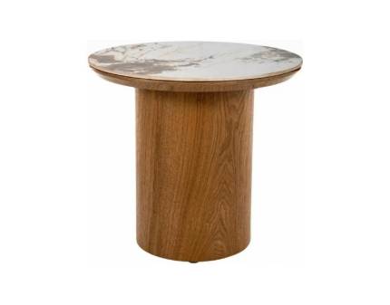 Masuta RONDO OAK din MDF + ceramica Pandoro alb lucios 45xH50cm 