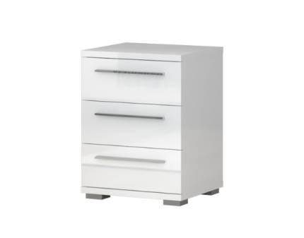 Noptiera cu 3 sertare PIANO WHITE  45x61x40cm alb lucios, picioare si manere crom