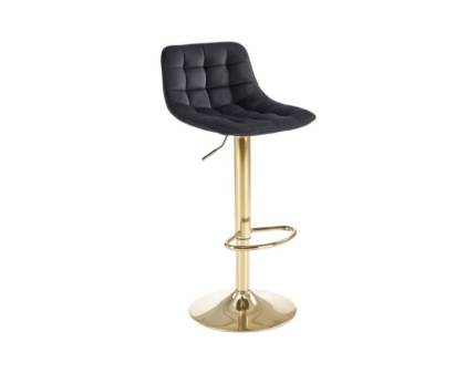 Set 2 scaune tapitate pentru bar H120 reglabil pe inaltime, catifea black 42x43xH82-104cm, picior auriu