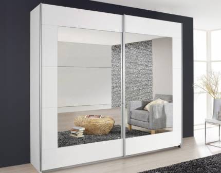 Dulap cu usi glisante ALEGRO 226x210x62cm alb alpin/ oglinda, maner aluminiu