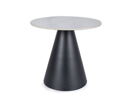 Masuta HILL din ceramica cu efect de marmuca alb lucios, metal negru 50xH46cm