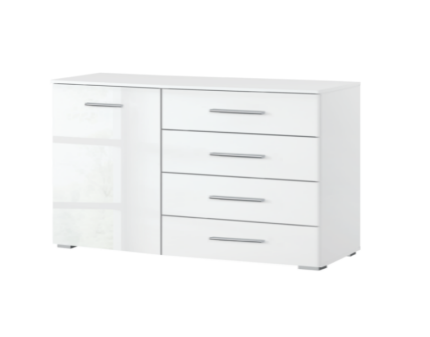Comoda cu 1 usa si 4 sertare ADITIO 140x81x42cm alb alpin/ alb lucios 