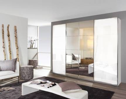 Dulap cu usi glisante SYNCRONO 271x230x62cm alb lucios/ oglinda configurabil