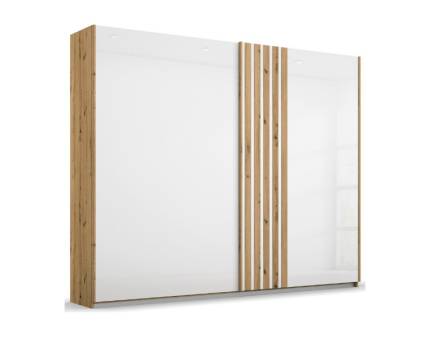 Dulap cu usi glisante MOSBACH 226x210x62cm stejar Artisan/ sticla alba, maner stejar