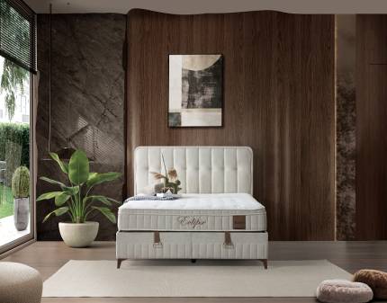 Pat tapitat cu saltea si spatiu pentru depozitare ECLIPSE (160x200cm) cream 