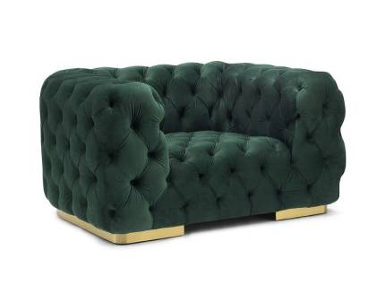 Fotoliu CHESTER VELVET 1 catifea verde, picioare aurii, design chesterfiled 130x97xH67cm