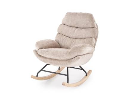 Fotoliu GIORGIO cu functie de balansare, material textil plusat beige CREMONA 14, picioare nuanta lemnului + negru 75x108xH100cm