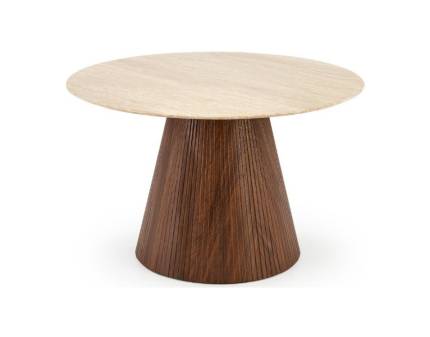 Masa PIREUS din marmura cu efect de travertin crem, MDF furniruit nuc 120xH76cm