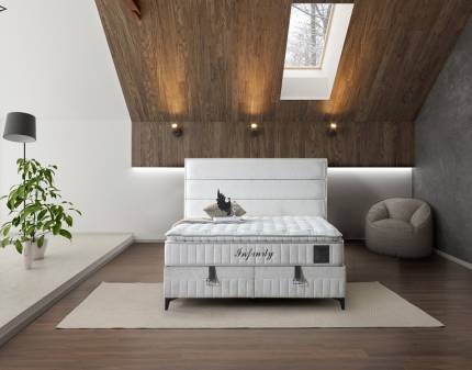 Pat tapitat cu saltea si spatiu pentru depozitare INFINITY (140x200cm) cream