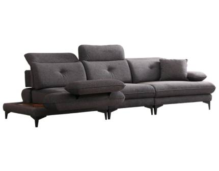 Canapea tripla cu dublu sezut rotativ TORINO RELAX cu masute laterale integrate, port USB, tetiere reglabile, spatar ajustabil, cotiere reglabile, personalizabila 300x105cm