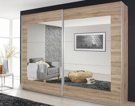 Dulap cu usi glisante ALEGRO 271x210x62cm stejar sanremo/ oglinda, maner aluminiu