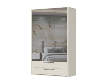 Dulap cu 3 usi cu balamale si 2 sertare AIR 146x225x56cm Pepper White/ oglinda, manere antracit