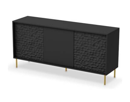 Comoda cu 3 usi BULLET 155x73x41cm negru, picioare aurii 