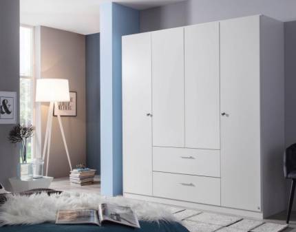 Dulap cu 4 usi cu balamale si 2 sertare BUCHHOLZ 181x197x54cm alb alpin, manere aluminiu