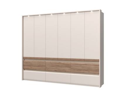 Dulap cu 6 usi cu balamale si 6 serare INVICTUS 277x226x60cm casmir/ stejar tabac, rama passepartout cu LED