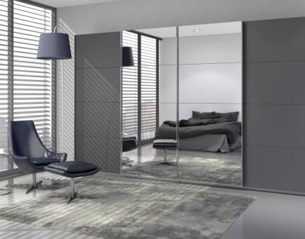 Dulap cu usi glisante SYNCRONO 316x211x62cm gri metalic/ oglinda configurabil