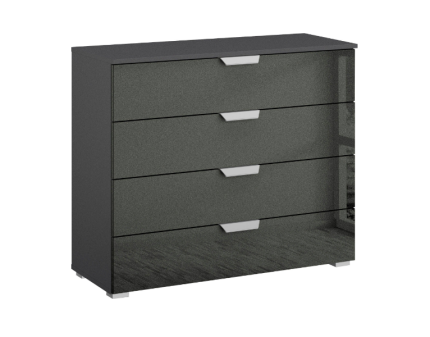 Comoda cu 4 sertare ADITIO 80x81x42cm gri metalic/ sticla basalt 