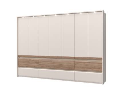 Dulap cu 7 usi cu balamale si 6 serare INVICTUS 322x226x60cm casmir/ stejar tabac, rama passepartout cu LED