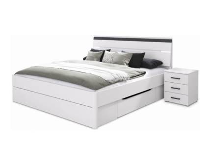 Cadru pat cu noptiere CORVO (180x200cm) cu sertare pentru depozitare, sistem de iluminare LED alb alpin/ gri metalic