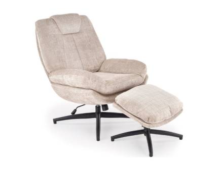 Fotoliu rotativ cu taburet DECLAN cu sistem de balasare, confortabil, material texil-plusat beige 75x42xH100cm
