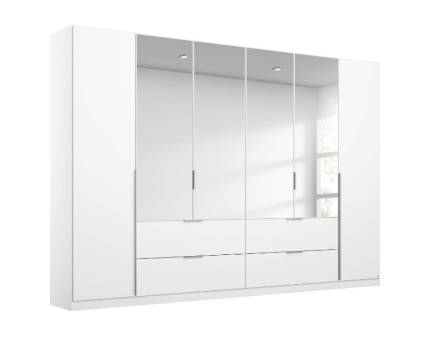 Dulap cu 6 usi cu balamale si 4 sertare MEMPHIS 271x210x54cm alb alpin/ oglinda