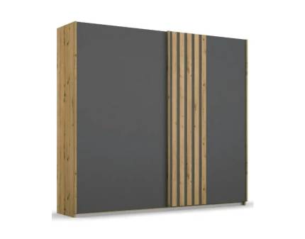 Dulap cu usi glisante MOSBACH 226x210x62cm stejar Artisan/ gri metalic, maner stejar