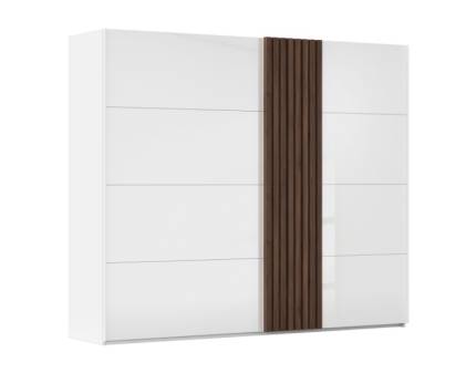Dulap cu usi glisante TEGIO 262x223x69cm alb alpin/ sticla alba - Walnut