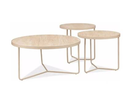 Set 3 masute DEMETER KASMIR din travertin caramic bej + metal casmir 80xH40cm / 50xH50cm / 50xH45cm 