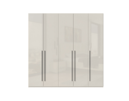 Dulap cu 5 usi cu balamale PIANO BEIGE 227x224x56cm bej lucios, maner crom
