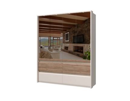 Dulap cu 4 usi cu balamale si 4 serare INVICTUS 187x226x60cm casmir/ stejar tabac - oglinda, rama passepartout cu LED