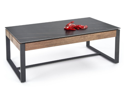 Masuta RAMONA din MDF furniruit si sticla termorezistenta cu efect de marmura neagra, metal negru 121x61xH45cm
