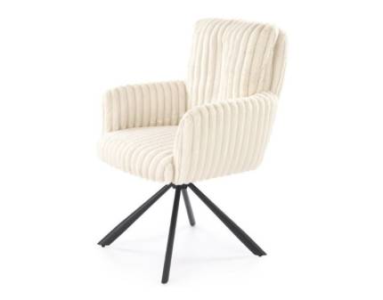 Scaun tapitat K572 rotativ, confortabil material plusat-raiat beige 62x68xH93cm, picioare negre