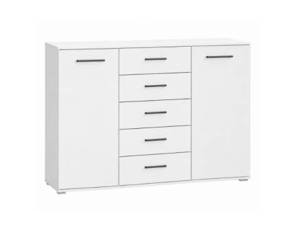 Comoda CORVO cu 2 usi si 5 sertare pentru depozitare, alb alpin/ gri metalic 120x40x84cm