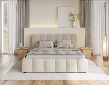 Pat tapitat cu somiera si spatiu pentru depozitare LUNDA 140/ 160/ 180cm personalizabil  