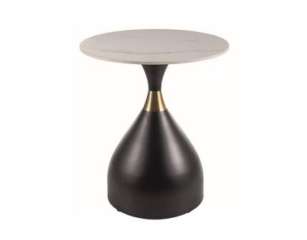 Masuta VIRGO din ceramica cu efect de marmura alba, metal negru + auriu 50xH57cm