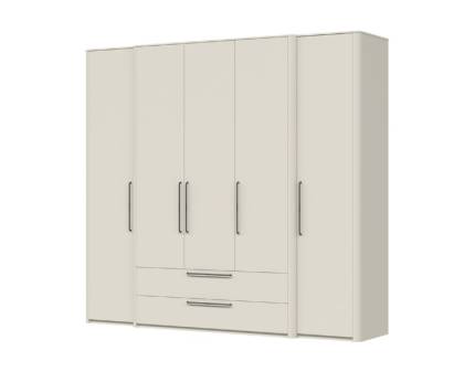 Dulap cu 5 usi cu balamale si 2 sertare AIR 232x225x56cm Pepper White, manere antracit