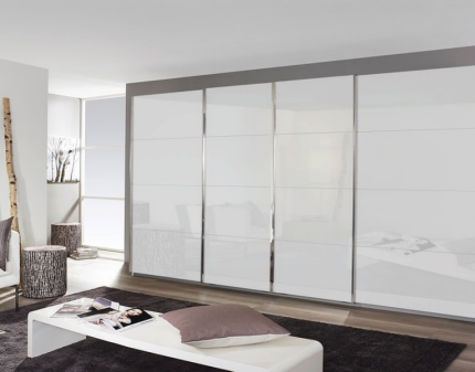 Dulap cu usi glisante SYNCRONO 361x230x62cm alb alpin/ 4 usi sticla alba configurabil