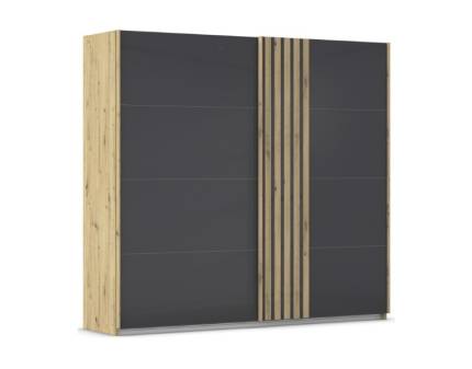 Dulap cu usi glisante MOSBACH 226x210x62cm stejar Artisan/ sticla basalt