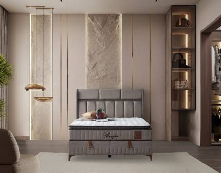 Pat tapitat cu saltea si spatiu pentru depozitare BRAGA (160x200cm) cappuccino 