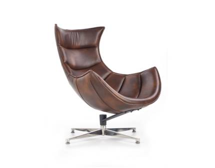 Fotoliu BROWN LUXOR rotativ, ecopiele maro, cu design contemporan, picioare crom, confortabil 86x94xH96cm