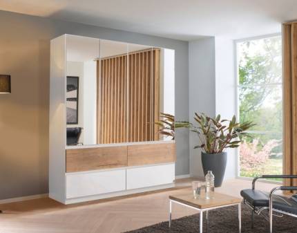 Dulap cu 4 usi cu balamale si 4 sertare WINNIPEG 181x210x56cm alb alpin/ halifax - oglinda