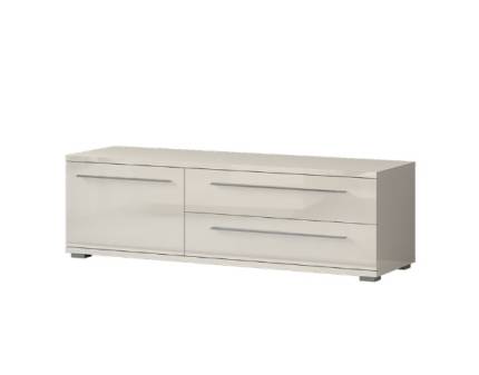 Comoda TV cu 1 usa si 2 sertare PIANO BEIGE 150x46x45cm bej lucios, manere si picioare crom