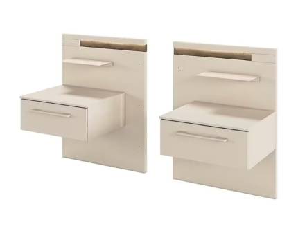 Set 2 noptiere cu 1 sertar LUANA 64x83x48cm champagne/ Atlantic Dark, tablii cu iluminare LED integrata 