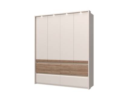 Dulap cu 4 usi cu balamale si 4 serare INVICTUS 187x226x60cm casmir/ stejar tabac, rama passepartout cu LED