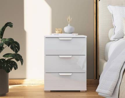 Noptiera cu 3 sertare ADITIO 40x61x42cm alb alpin/ alb lucios 