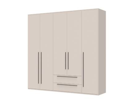 Dulap cu 5 usi cu usi balamale si 2 sertare OPERA 227x224x56cm casmir, manere maro